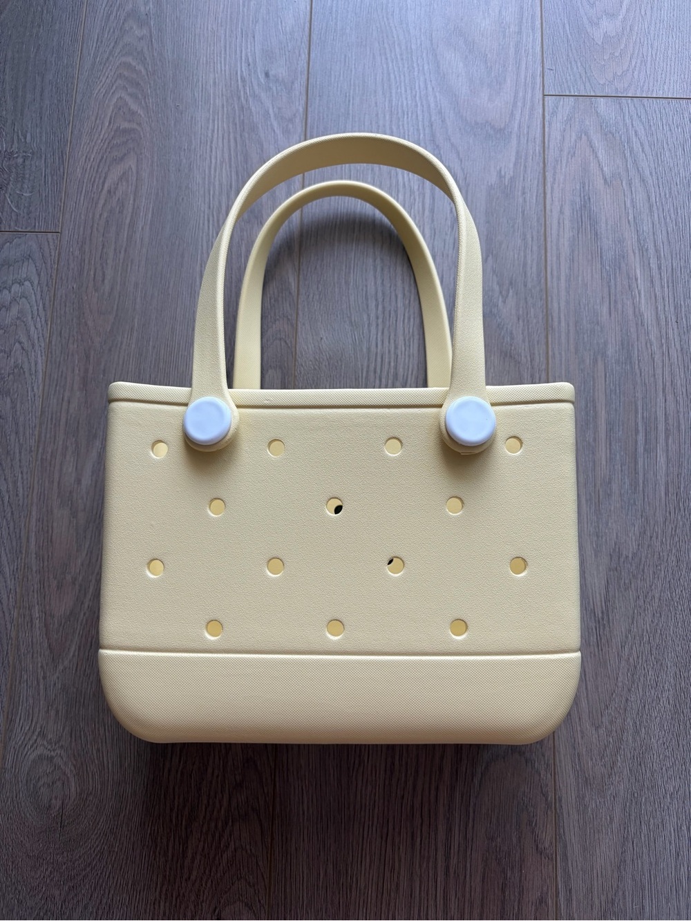 Perforated Butter Yellow Tote with Round Button Accents